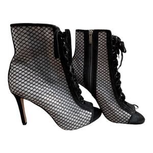 Gianni Bini Black Open Toe Lace Up Semi Sheer Boots Heels Sz 10 Witchygoth EUC